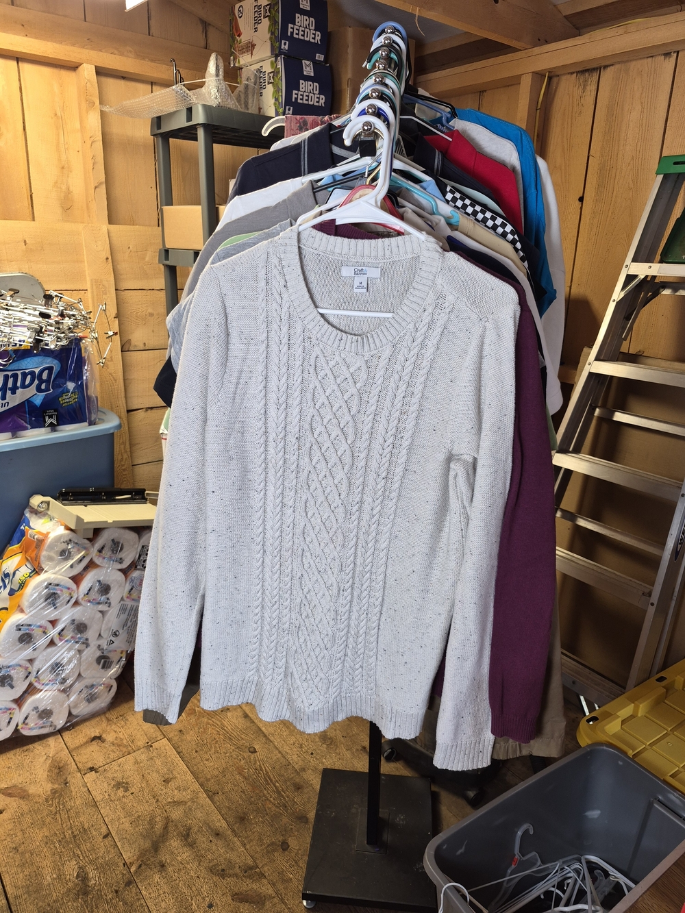 croft & barrow Cream Speckled Cable Crew Sweater Bin 33